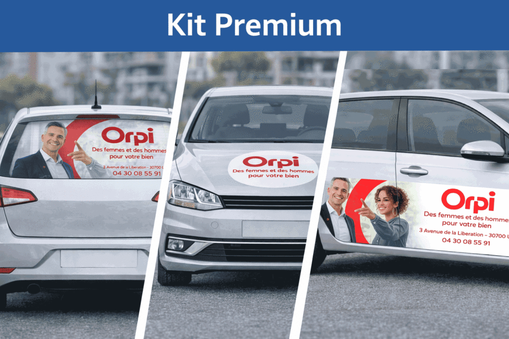 Voiture grise équipée d'un kit adhésif Premium - Autocollant publicitaire voiture rémunération