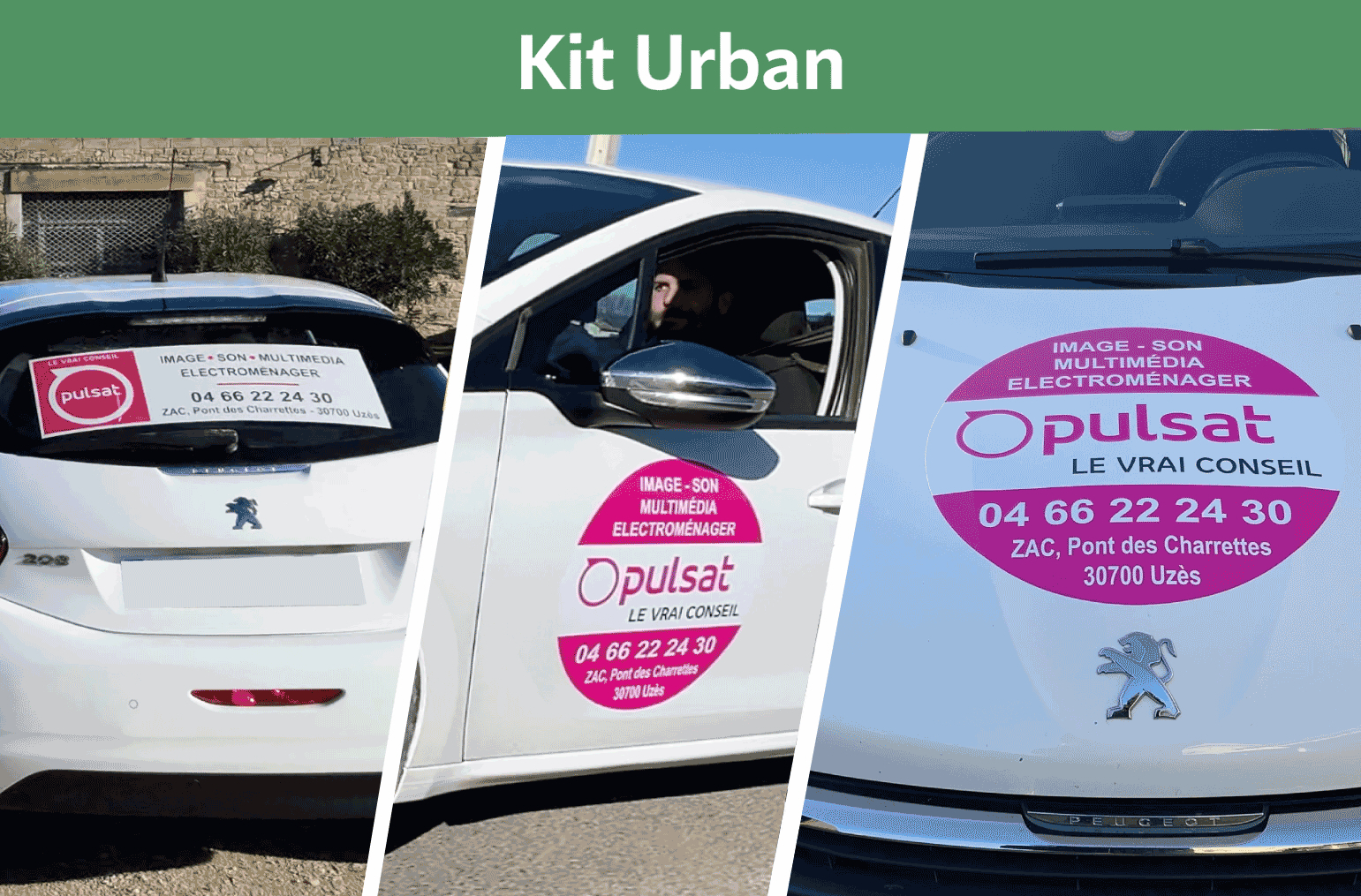 Voiture blanche équipée d'un kit adhésif Urban - Autocollant publicitaire voiture rémunération