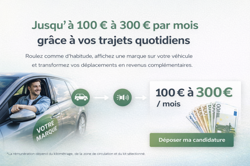 Une image qui représente la rémunération d'un conducteur inscrit sur loue-ta-portiere.com.